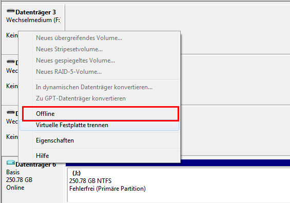 USB-Laufwerk in der Datenträgerverwaltung auswerfen