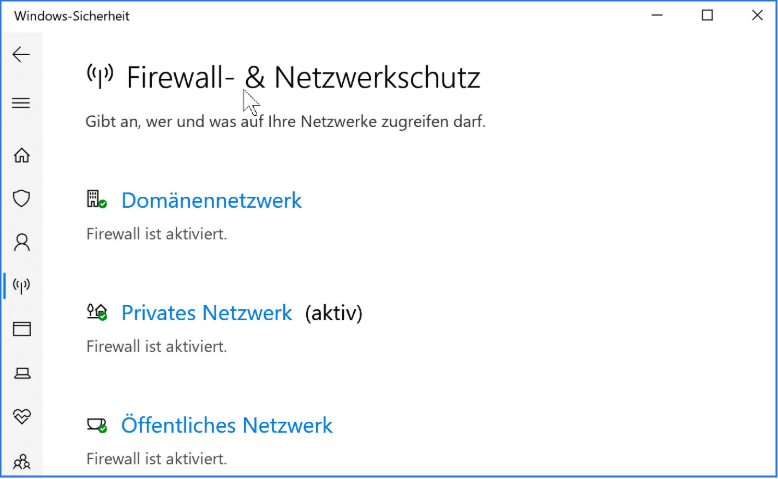 Windows Defender Firewall aktivieren Schritt 2