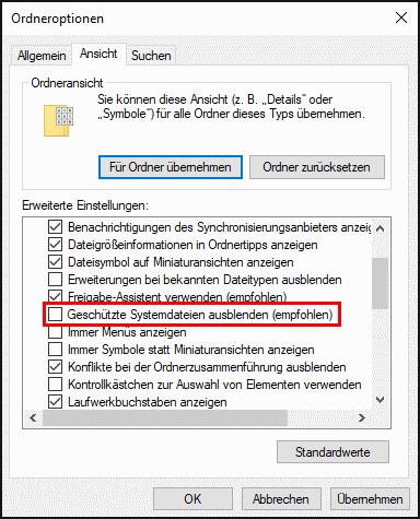 Ausgeblendete Dateien, Ordner und Laufwerke anzeigen