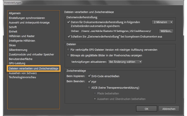 Illustrator Voreinstellungen festlegen