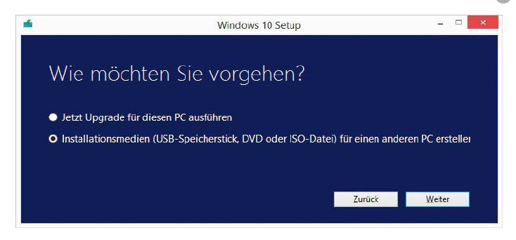 Wählen Sie Installationsmedien für einen anderen PC erstellen