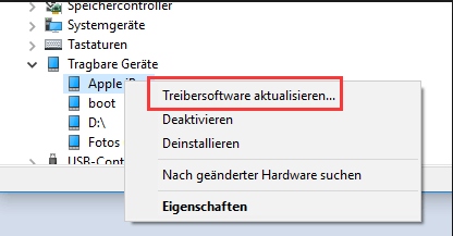 Treibersoftware für iPhone aktualisieren.