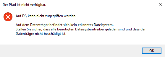 Ferlermeldung Der Pfad ist nicht verfügbar