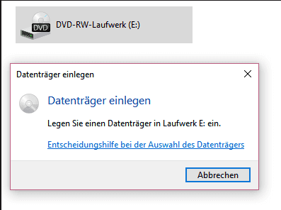 legen sie einen datenträger in das usb laufwerk ein