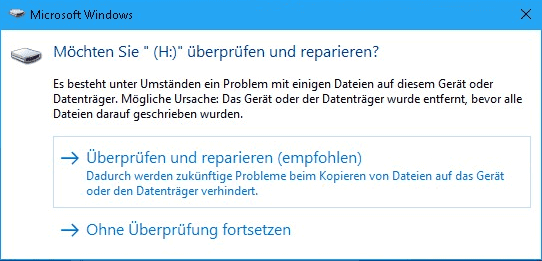 Laufwerk überprüfen und reparieren.