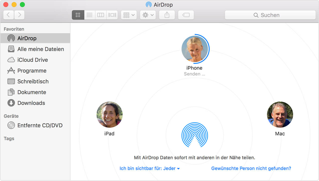 Dateien vom Computer auf iPhone übertragen mit AirDrop
