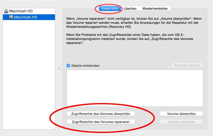 Zugriffsrechte des Volumes reparieren