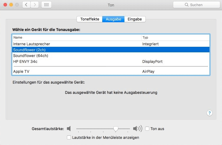 Audio auf dem Mac aufnehmen - Soundflower auswählen