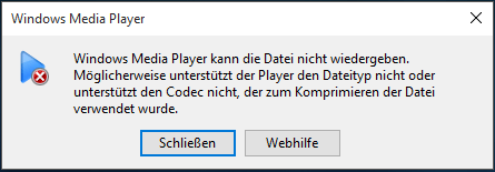 Windows Media Player kann die Datei nicht wiedergeben