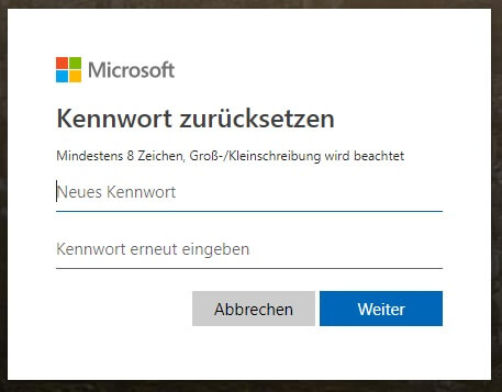 Microsoft kennwort zurücksetzen