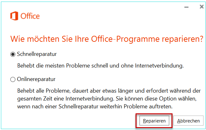 Microsoft Office-Anzug reparieren