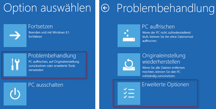 Problembehandlung anklicken