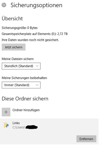 Fotos und Videos unter Windows 10 sichern: Ordner hinzufügen.