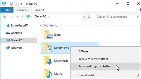Ordner an Schnellzugriff anheften