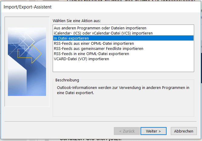 Die Option Outlook-Datendatei auswählen