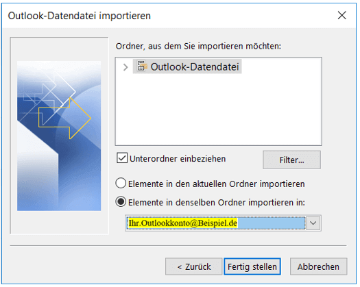 Outlook-Datendatei auswählen