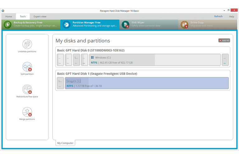 Paragon Partition Manager Interface