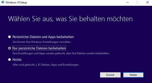 Persönliche Dateien und Apps behalten