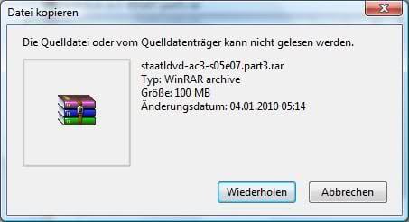 Die Quelldatei oder vom Quelldatenträger kann nicht gelesen werden