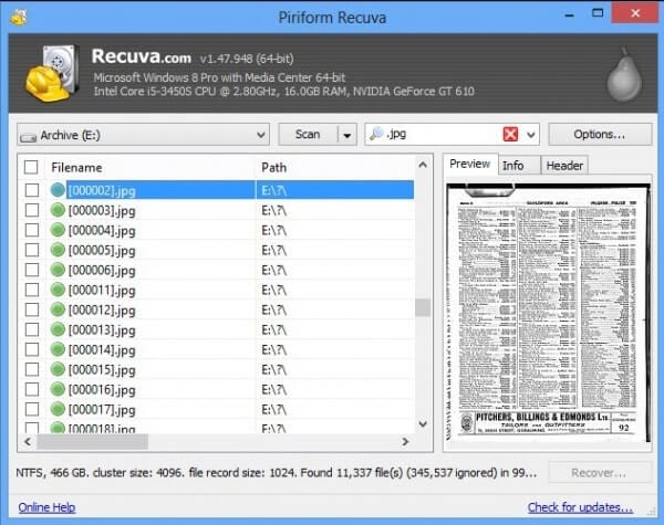 Top 5 free Software zum SD-Karte Recovery - Recuva
