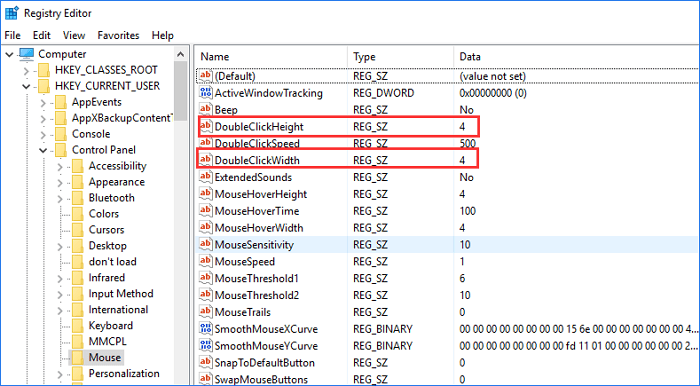 maus im registrierungs-editor ändern