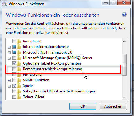 Remoteunterschiedskomprimierung deaktivieren