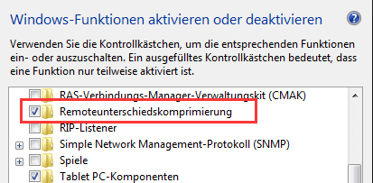 Computer hängt beim Kopieren auf einen USB: Die Remoteunterschiedskomprimierung deaktivieren
