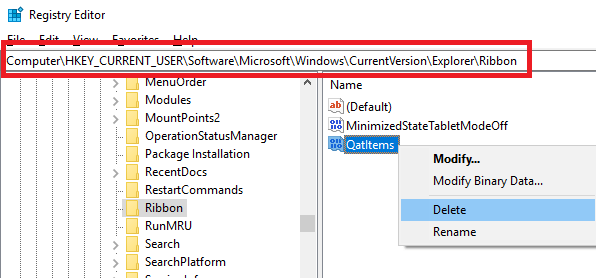 Schnellzugriff durch Registreirungs-Editor zurücksetzen