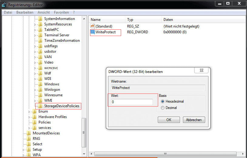 Schreibschutz mit Registry entfernen