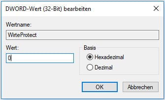 Den Schreibschutz durch Registrierung entfernen - Schritt 14.