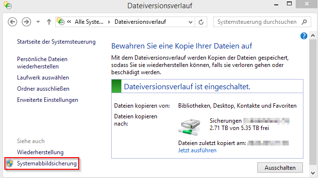 Systemabbildsicherung öffnen.