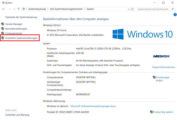 Windows 10 automatisches Update deaktivieren: Erweiterte Systemeinstellungen