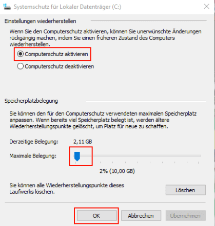 Computerschutz konfigurieren