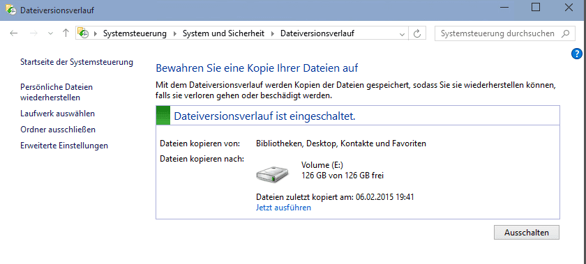 Dateiversionverlauf einschalten