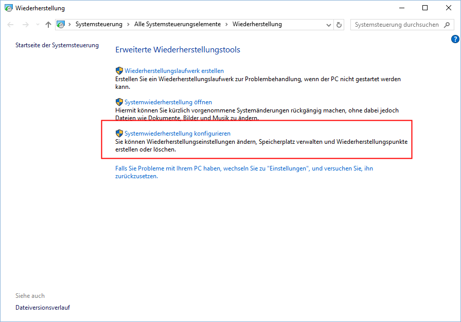 Systemwiederherstellung konfigurieren