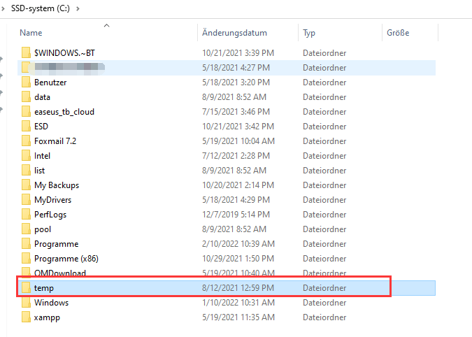 Löschen der Temporärdateien