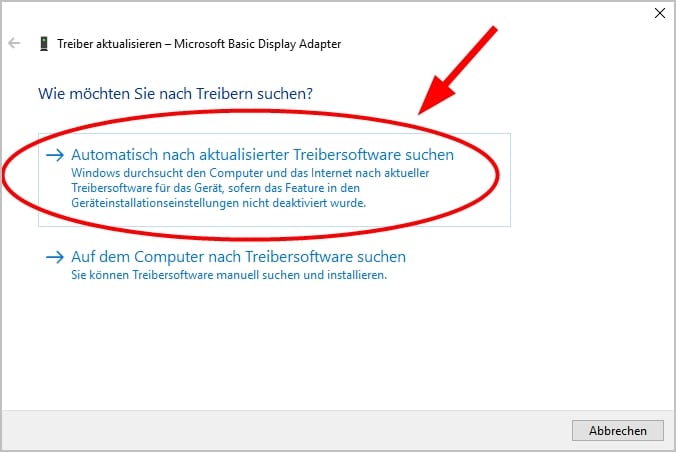Automatisch nach aktualisierter Treibersoftware suchen