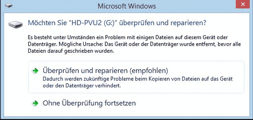 Daten bei Überprüfen und Reparieren verschwunden