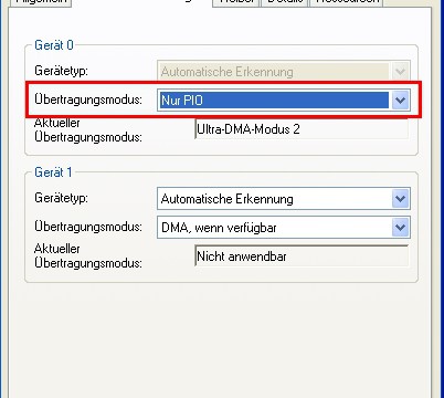 Übertragungsmodus ändern um E/A-Gerätefehler zu beheben