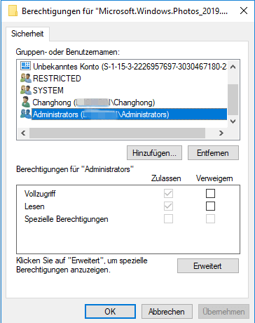 Windows Berechtigungen ünernehmen