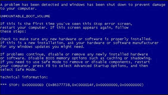 Windows Feher Unmountable_Boot_Volume