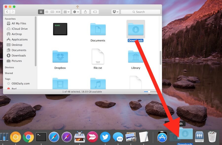 Download Ordner im Dock ziehen