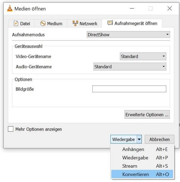 Windows 10 Bildschirm-Aufnahme mit VLC - Schritt 2.