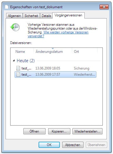 gelöschte Dateien oder Ordner aus Vorgängerversionen wiederherstellen