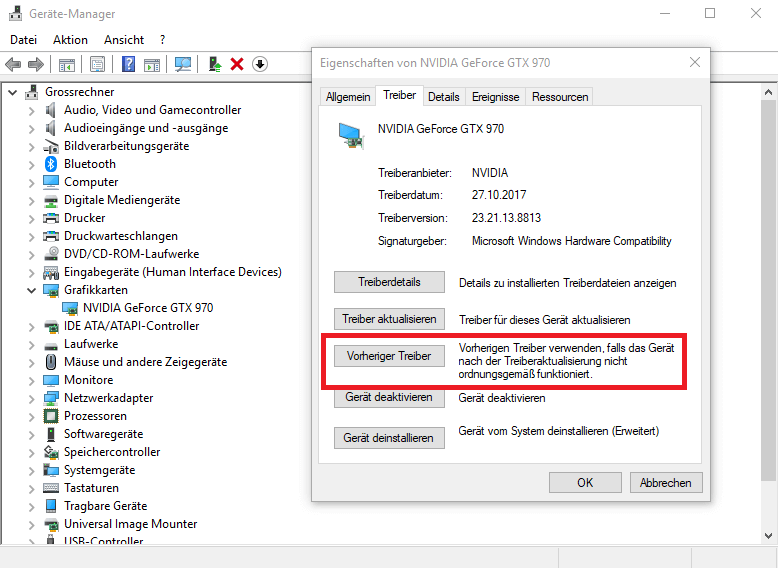 vorherigen Treiber verwenden um nicht erkannten USB-Stick zu reparieren