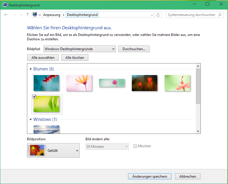 Heruntergeladene Hintergrundbilder unter Windows.