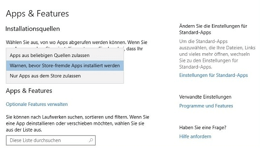 Warnen, bevor Store-fremde Apps installiert werden