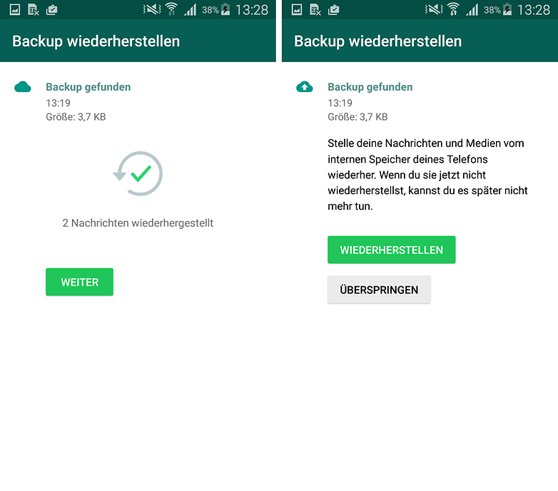 Whatsapp aus Backup wiederherstellen Android.