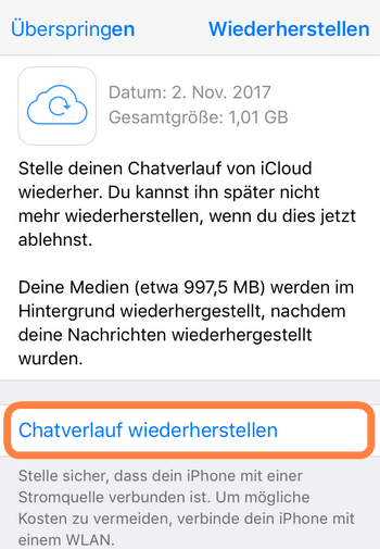 Whatsapp aus Backup wiederherstellen iPhone