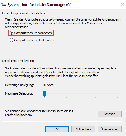 Wiederherstellungspunkt erstellen Schritt 3.